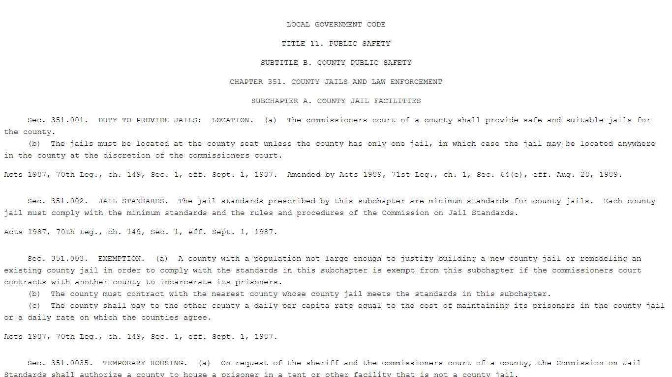 CHAPTER 351. COUNTY JAILS AND LAW ENFORCEMENT - Texas